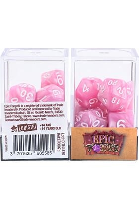 JUEGO DE 7 DADOS MULTIFORMATO EN CAJA ROSA PERLADO | 3701625905585 | Llibreria online de Figueres i Empordà